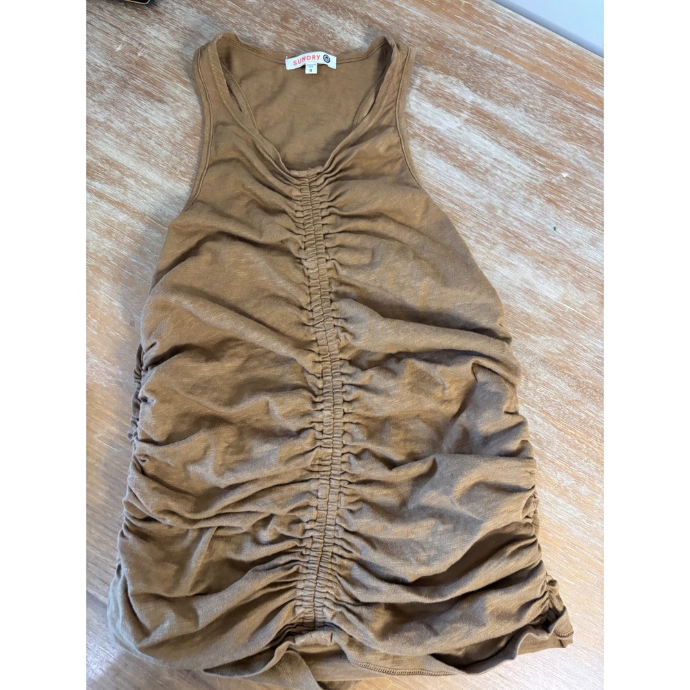 Sundry‎ Womens Ruched Center Front Tank Top Camel Brown Size 0 Made in USA